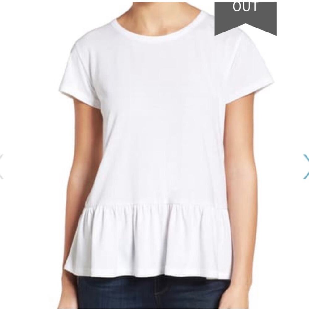 Caslon Women’s white tee, peplum hem, t-shirt, Size XS